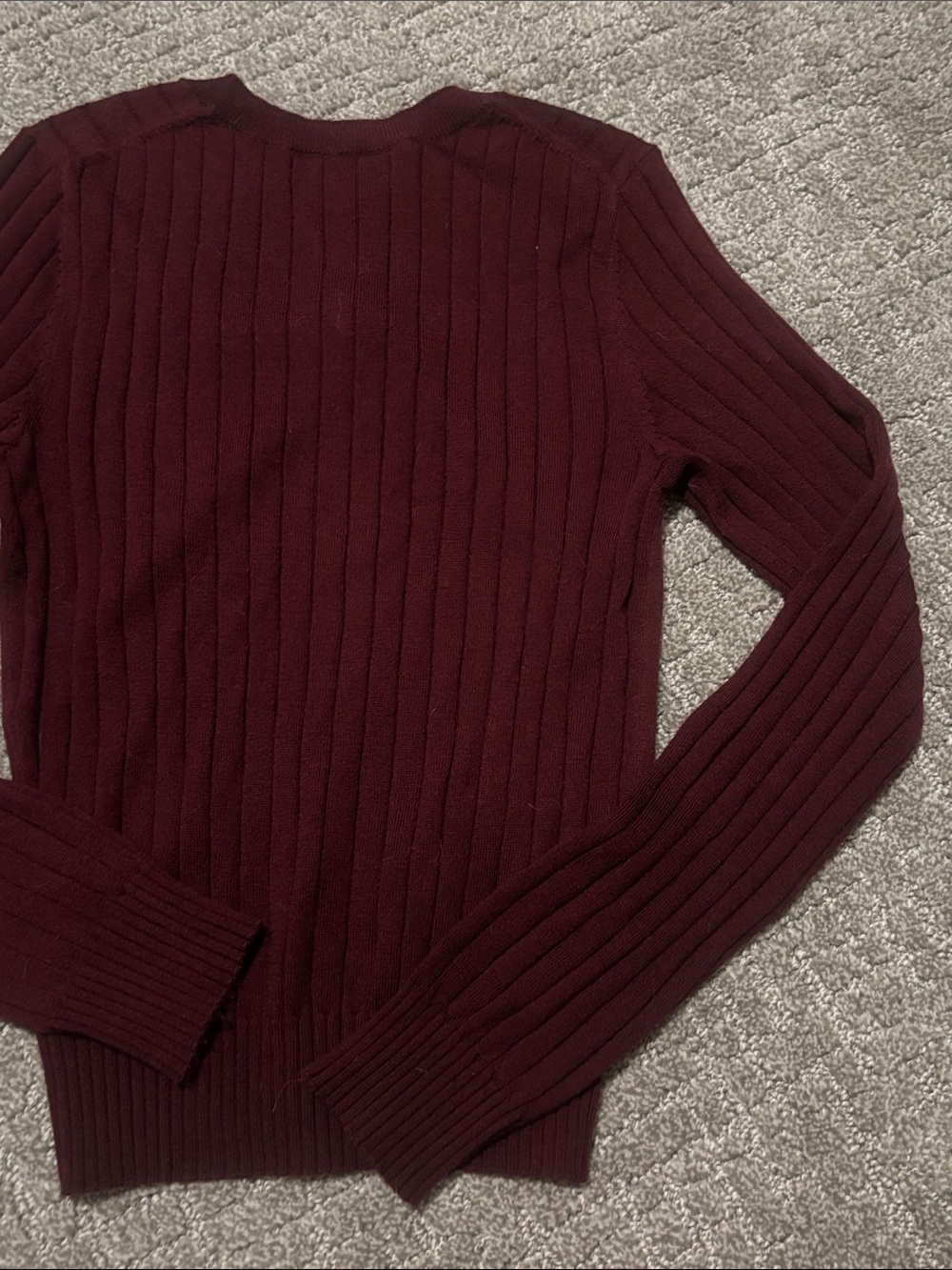 Banana Republic | Ribbed Merino Wool Button-Front Cardigan in Wine | Size XS - Picture 6 of 8